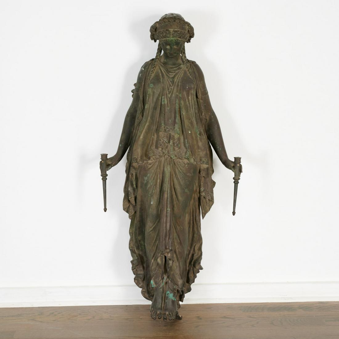 Large architectural cast bronze figural gas lamp (1 of 6)