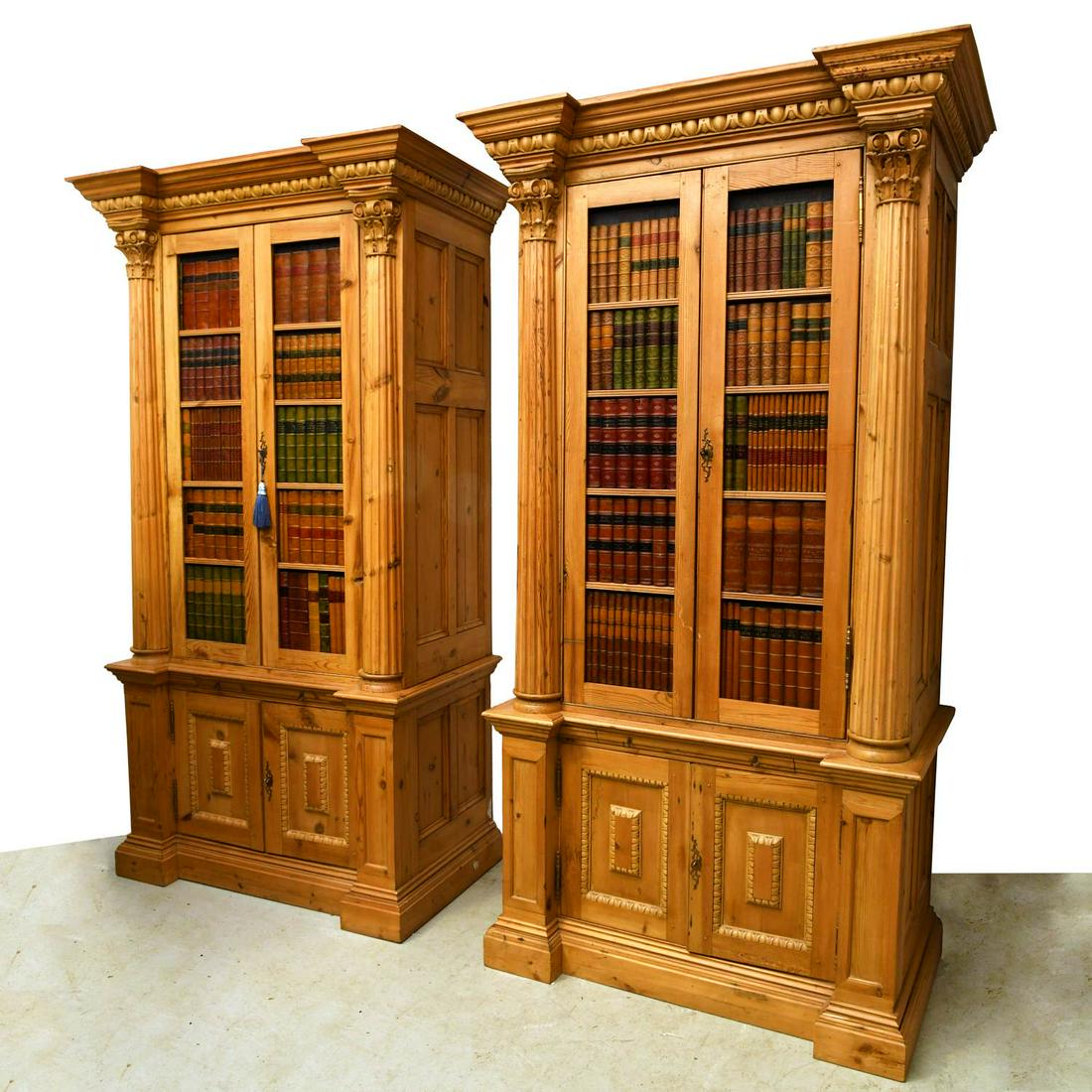 Pair large English pine faux-book cabinets (1 of 7)