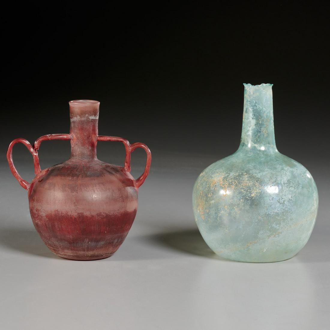 (2) ancient Roman glass bottles (1 of 5)