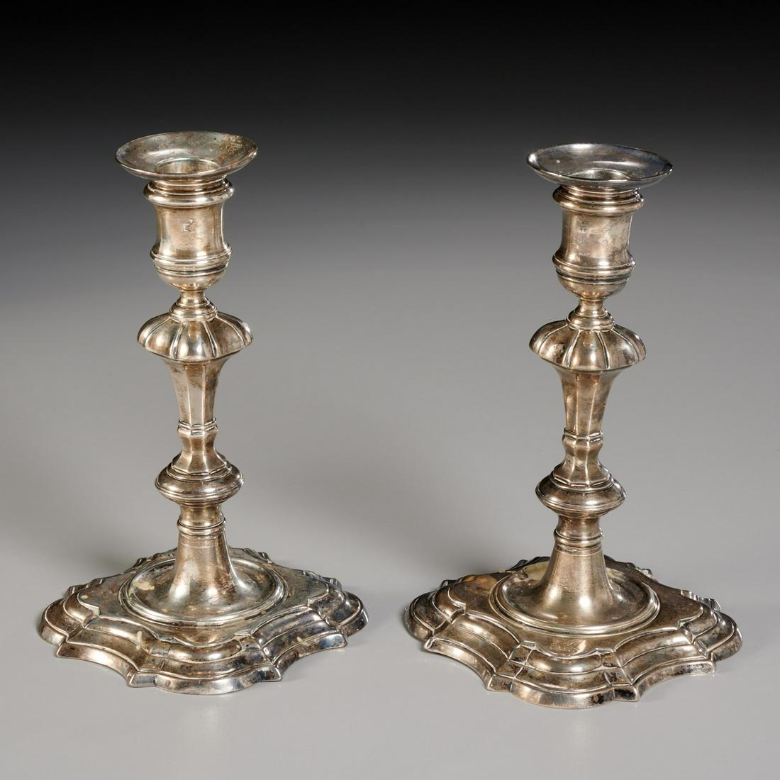 Pair George II sterling silver candlesticks (1 of 8)