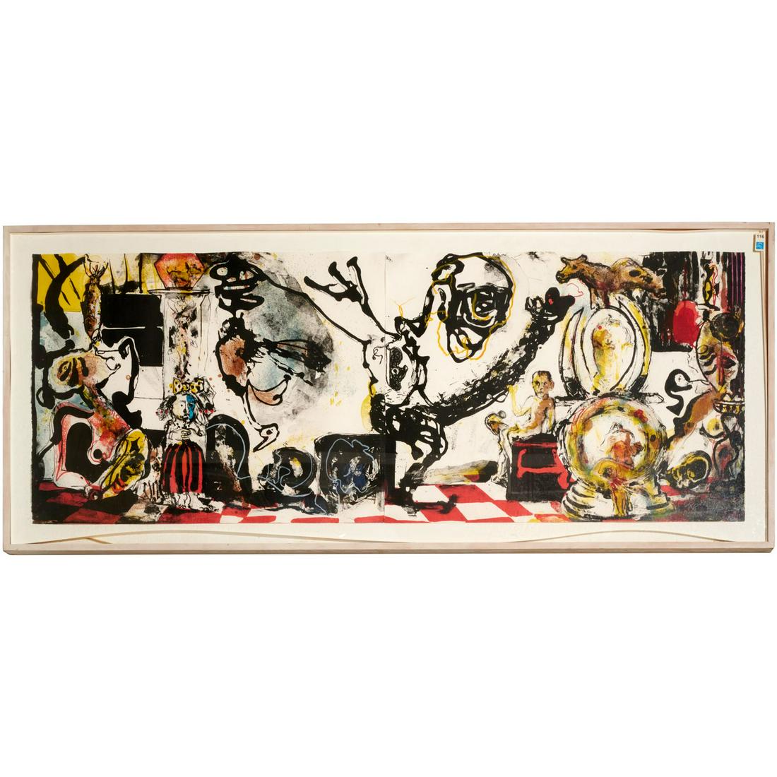 Sam Messer, large scale color lithograph, 1987: Sam Messer, large scale color lithograph, 1987, Sam Messer (American, b. 1955), "Family Portrait", pencil signed and dated lower right titled lower left, from an edition of 45, gallery label verso, in