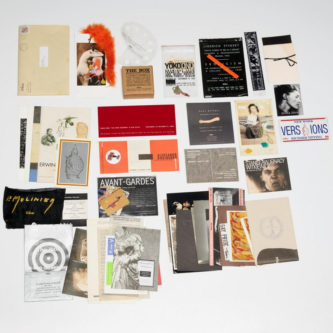 Collection of UBU Gallery invites, incl. Yoko Ono: Collection of UBU Gallery invites, incl. Yoko Ono, Artists include: Yoko Ono "Drawings from Franklin Summer and Blood Objects from Family Album" and "The Four Seasons and Film Stills", Hans Bellmer (3