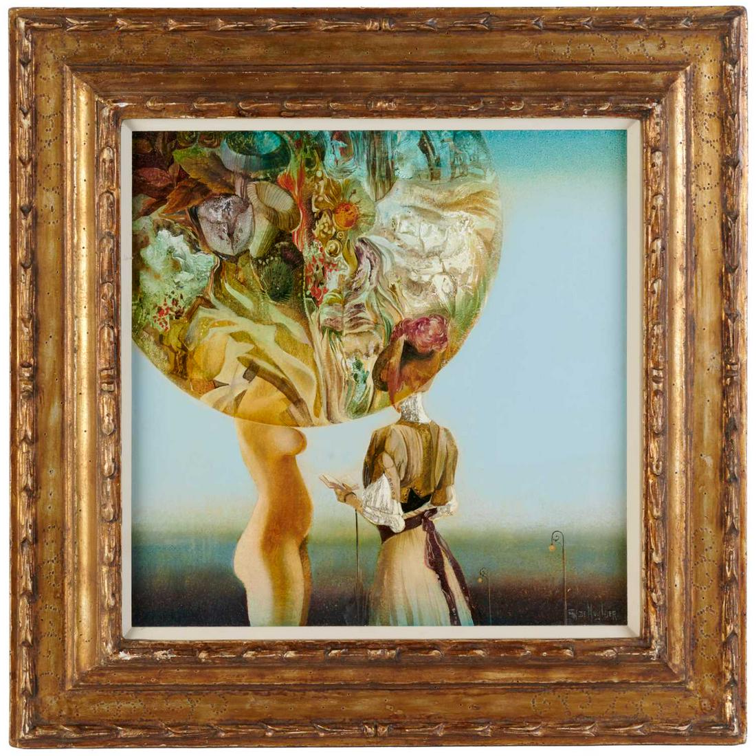 Pierre Willy De Muylder, oil on board: Pierre Willy De Muylder, oil on board, Pierre Willy De Muylder (Belgian, 1921-2013), Surrealist Portrait, signed lower right, 13"squ (sight), 21"h x 20"w (frame) Provenance: From a Private Bergen Coun