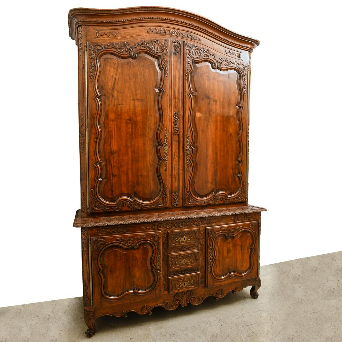 French Louis XV steel-mounted walnut armoire (1 of 8)