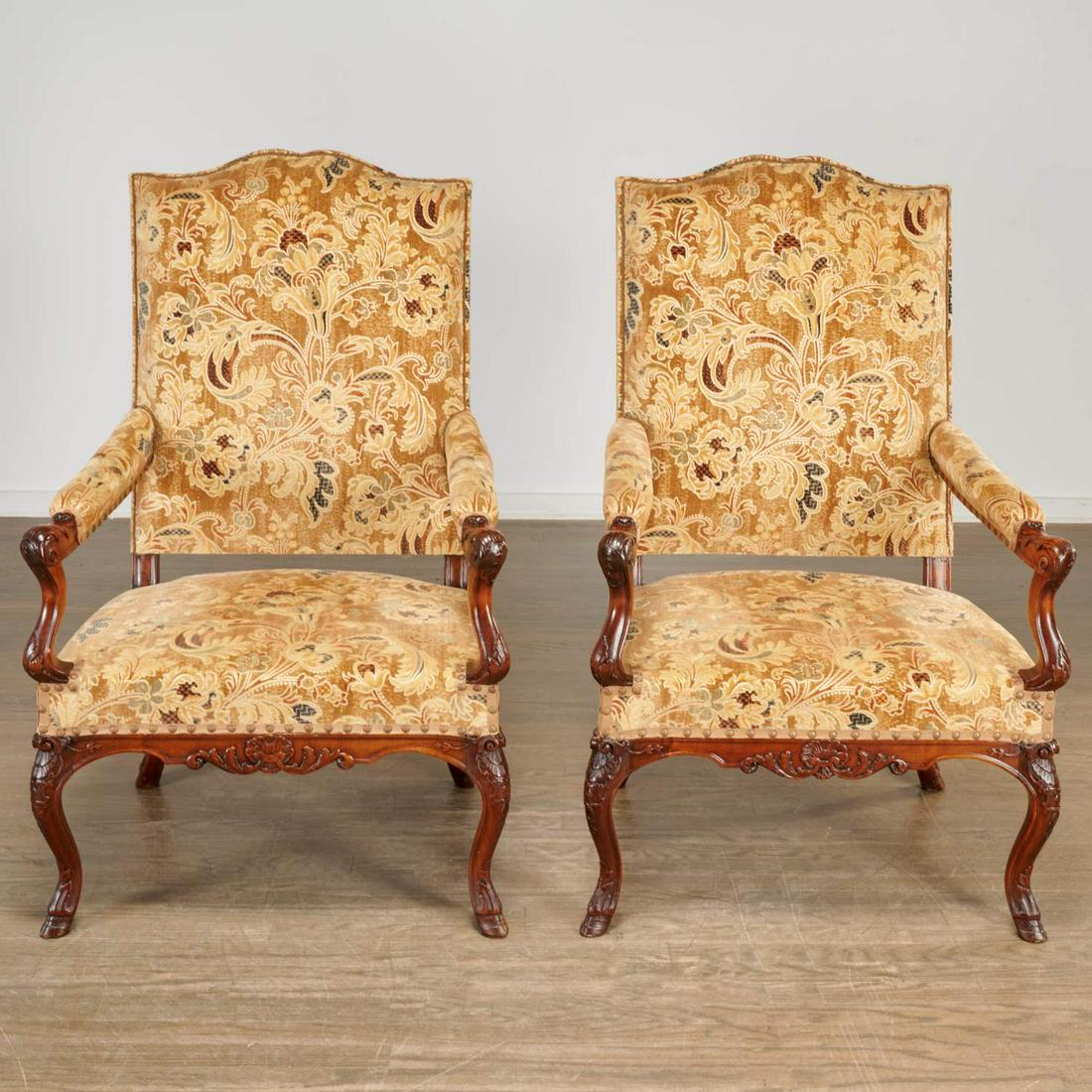 Pair Regence carved walnut fauteuils a la Reine (1 of 5)