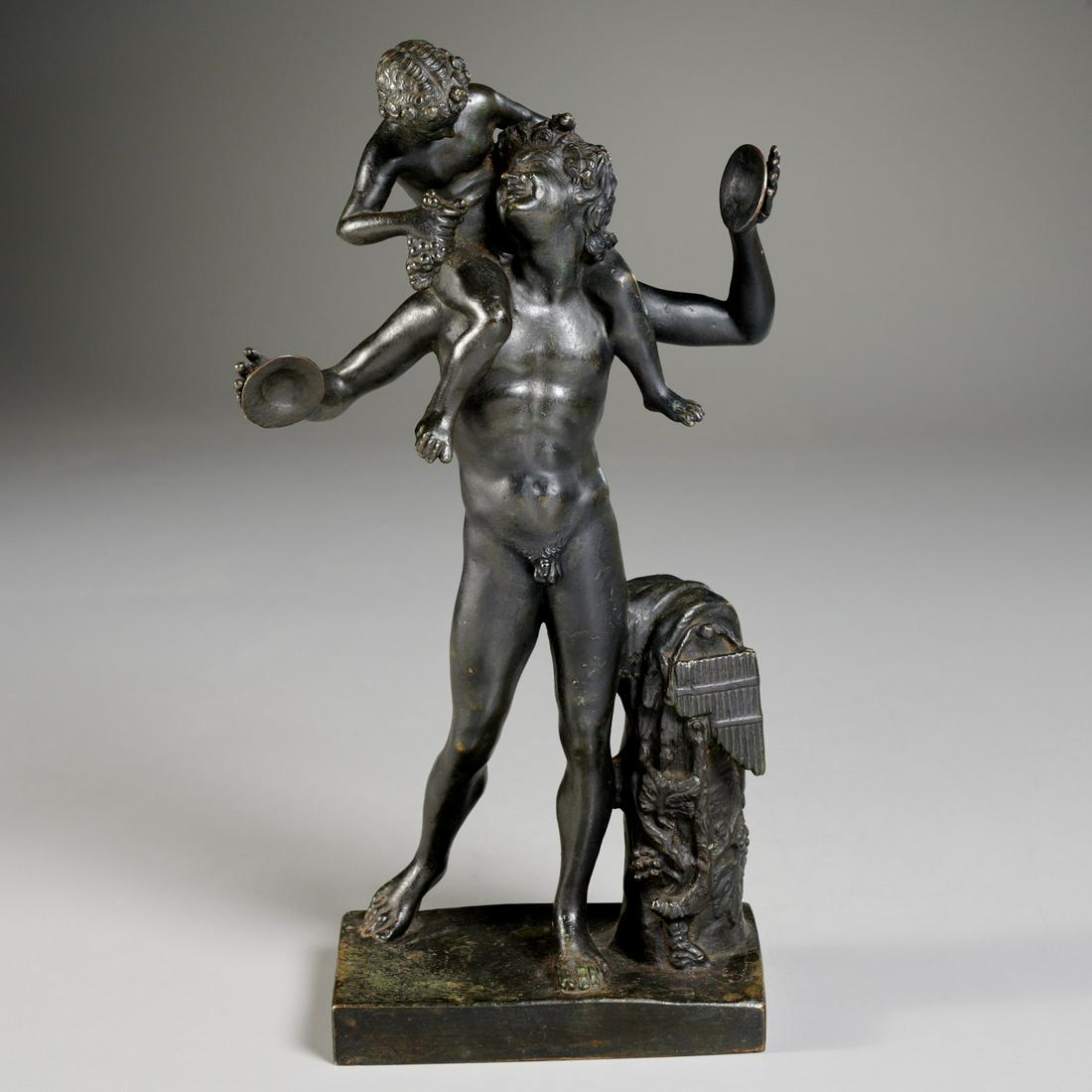 Grand Tour bronze figure, faun and infant Bacchus (1 of 6)