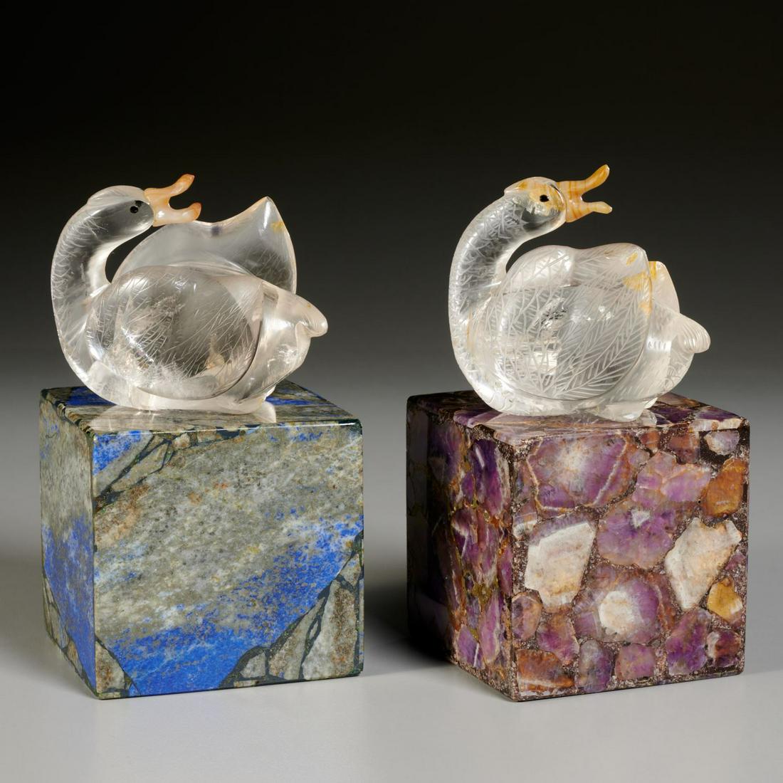 (2) rock crystal swans on lapis and bluejohn bases (1 of 5)