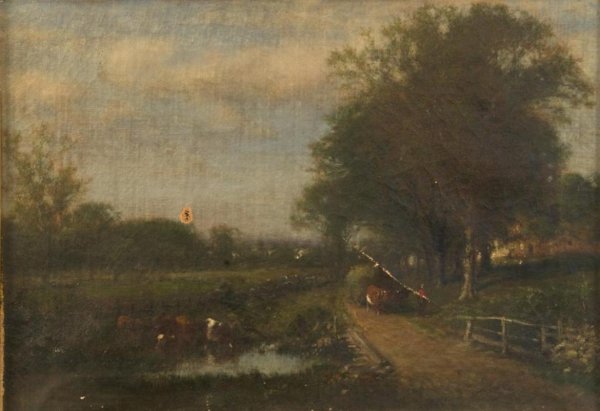 American School (19th Century), oil painting: American School (19th Century), oil painting, Pastoral landscape with country road, oil on canvas, apparently unsigned, 13.5" x 19.5" (sight), giltwood frame Provenance: The Doris Duke Charitable Foun