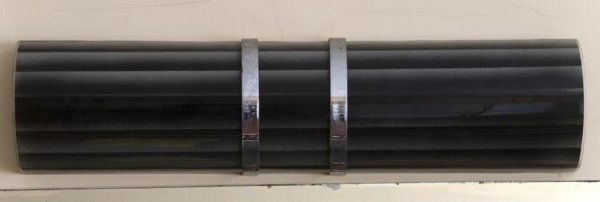 Art Deco Period fasces-form light fixture: Art Deco Period fasces-form light fixture, First half 20th Century, the reverse-painted semi-cylindrical shade with chrome plated strapping, 6"h x 25"l x 3.75"d Provenance: The Doris Duke Charitable F