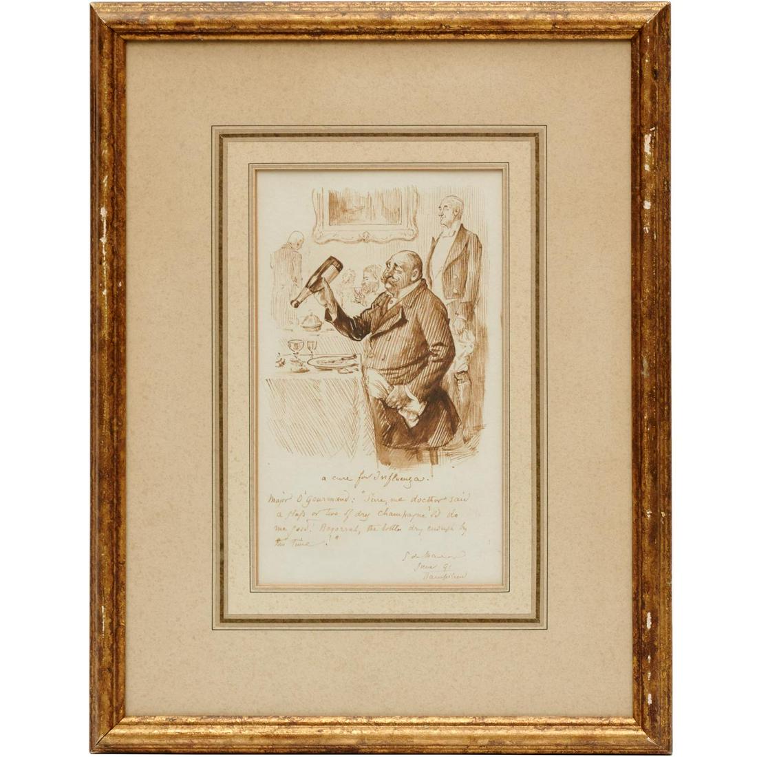 Georges du Maurier, influenza drawing: Georges du Maurier, influenza drawing, Georges Louis Palmella Busson Du Maurier (French, 1834-1896), "a cure for Influenza", June 1891, ink illustration / drawing on paper, signed "G. du Maurier", tit