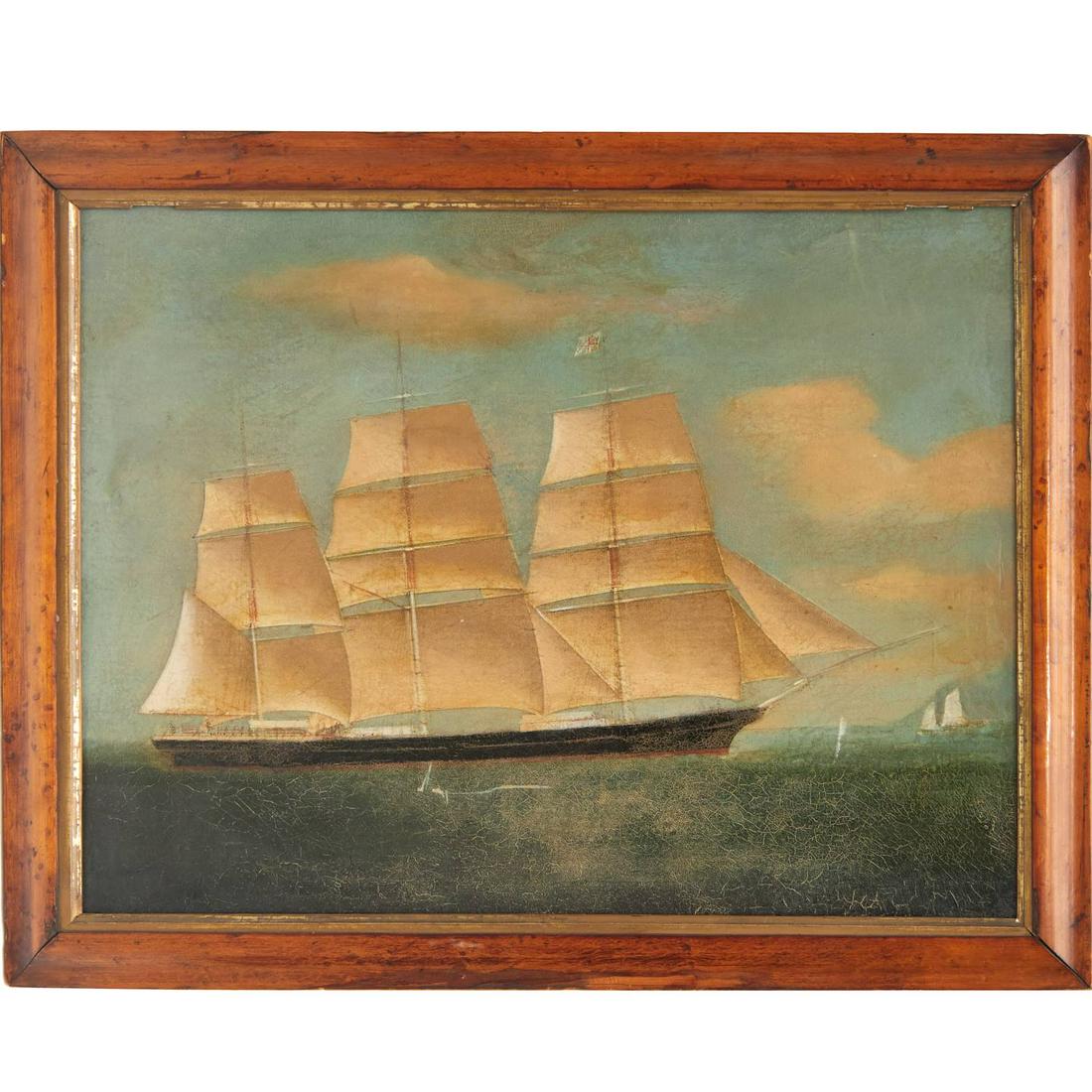 William Stubbs (manner of), maritime painting: William Stubbs (manner of), maritime painting, Manner of William Stubbs (19th c.), British Schooner, oil on board, no signature observed, 16.75"h x 22"w (sight), 20.25"h x 25.5"w (frame)