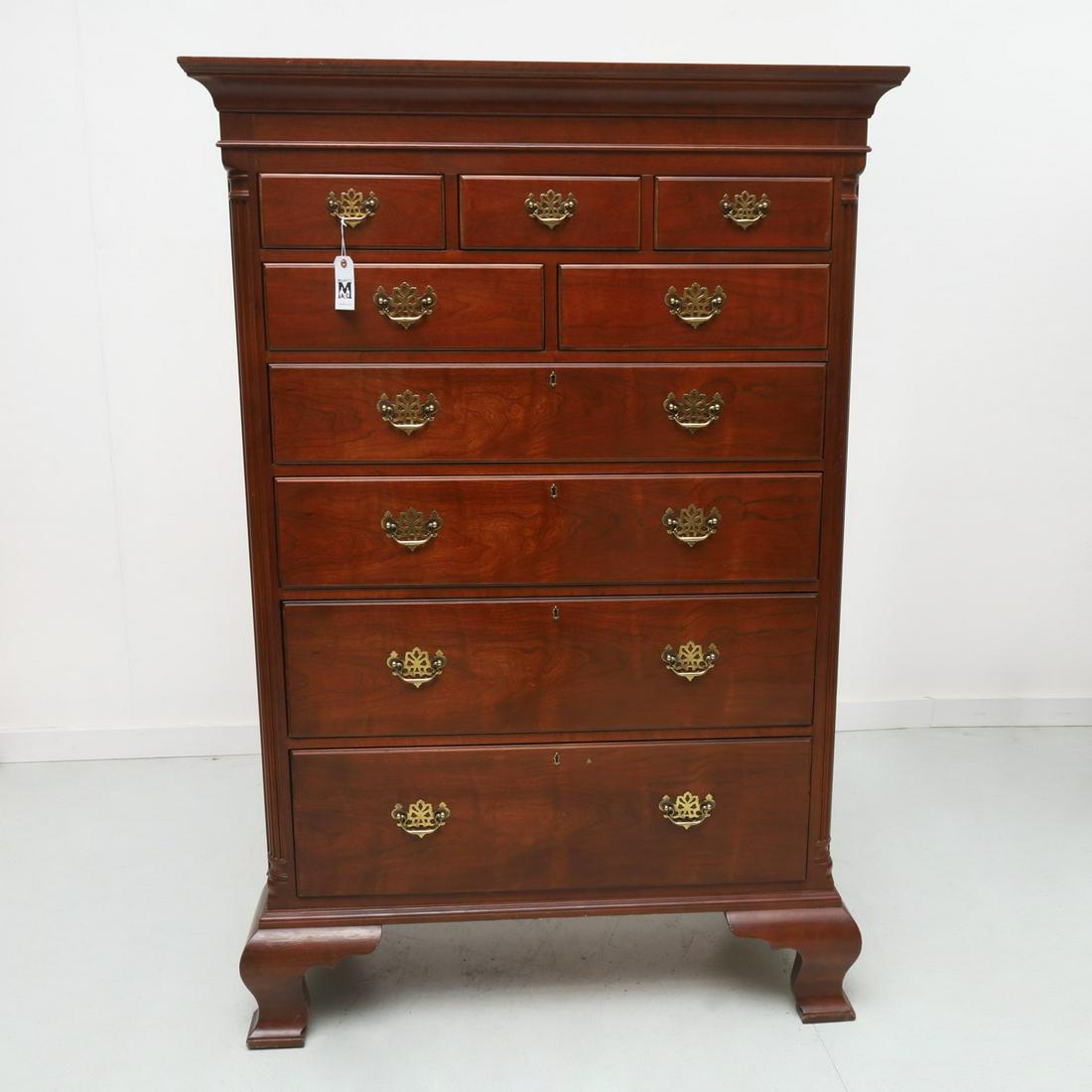 Henredon Chippendale style tall chest: Henredon Chippendale style tall chest, 20th c., marked on upper drawer interior and with sticker label verso, 67"h x 44"w x 20.5"d