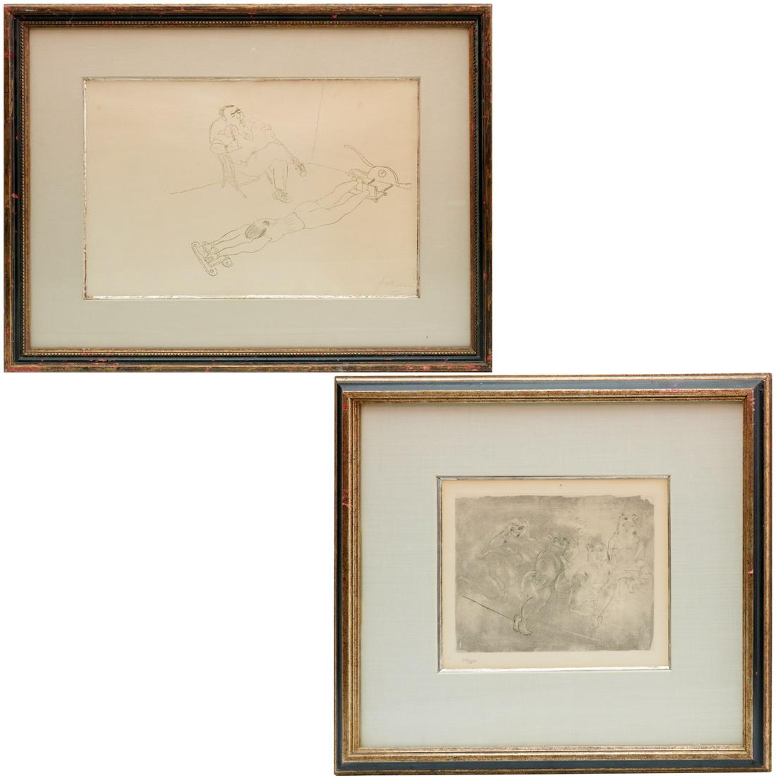 Jules Pascin, (2) prints, one signed: Jules Pascin, (2) prints, one signed, Jules Pascin (Bulgarian, 1885-1930), "Les Amies", 1923, unsigned, numbered 60/150, 7.5"h x 9"w (sight), 16"h x 17.5"w (frame); together with, "Exercise I", lithog