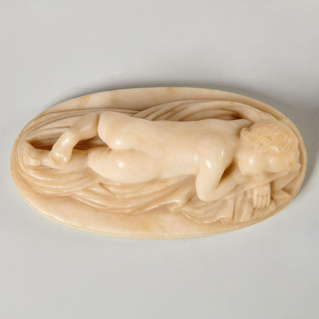 Alabaster carving of a young boy sleeping: Alabaster carving of a young boy sleeping, Late 19th c., unsigned, 2"h x 6.25"w x 3.25"d