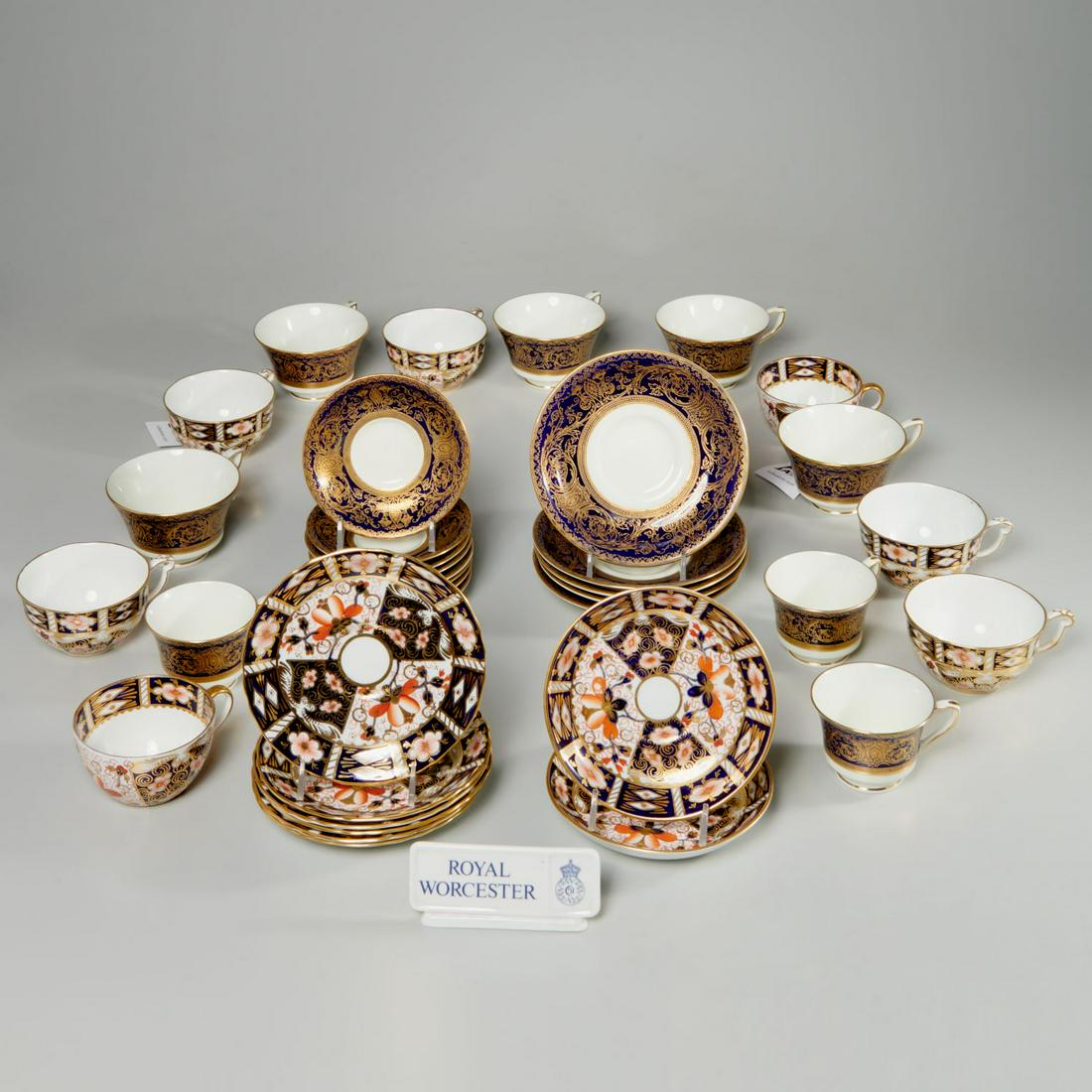 Royal Worcester & Derby porcelain cups & saucers: Royal Worcester & Derby porcelain cups & saucers, 19th/20th c., incl. (5) cups and (6) saucers by Royal Crown Derby Imari cups and saucers, retailed by Tiffany & Co., a pair of Royal Crown Derby Imari
