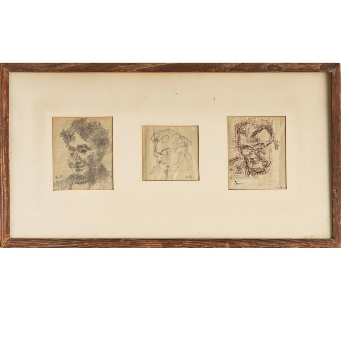 Maurice Becker, drawings, artist portraits: Maurice Becker, drawings, artist portraits, Maurice Becker (Russian-American, 1889-1975), Portrait sketches of artists Leger, Orozco and Siqueiros, c. 1935, each initialed MB, two in pencil, one in in
