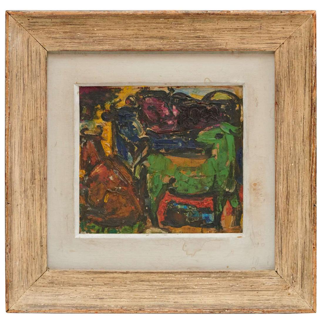 Maurice Becker (attrib.), Impressionist painting: Maurice Becker (attrib.), Impressionist painting, Attributed to Maurice Becker (American, 1889-1975), Cow herd, impasto oil on board, no signature observed, gift note on verso, 7"h x 7.75"w (sight), 1