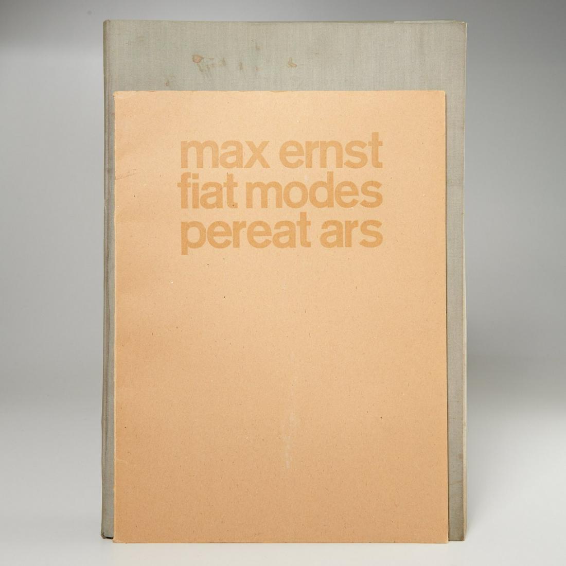 Max Ernst, (2) vols., Lieux Commun & Fiat Modes: Max Ernst, (2) vols., Lieux Commun & Fiat Modes, Lieux Communs. Alexandre Iolas, 1971, #247/1000, color plates and poems by Ernst, loose signatures in cloth folder, 20"h x 14"w; with, Fiat Modes Perea