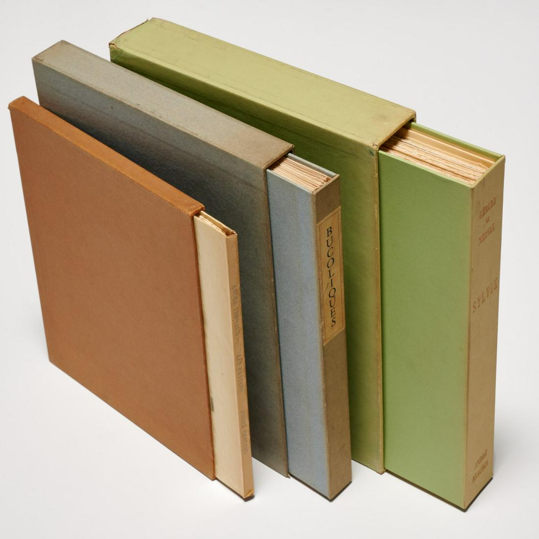 Andre Beaudin, (3) signed, limited editions: Andre Beaudin, (3) signed, limited editions, Includes: 1) Les Paysans. Jean Aubier, 1951, #91/100 signed by the author, artist and editor, loose in paper cover and glassine, in slipcase, 11.5"h x 9.25