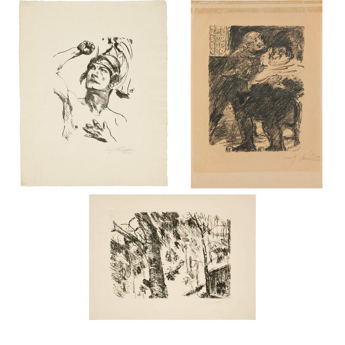 Lovis Corinth, (3) lithographs: Lovis Corinth, (3) lithographs, Lovis Corinth (German,1858-1926), "Kriegerkopf" (Warrior Head) (Schwarz 185), pencil signed lower right, edition of 25, 10"h x 8"w (image), 17.5"h x 14.25"w (sheet); wi
