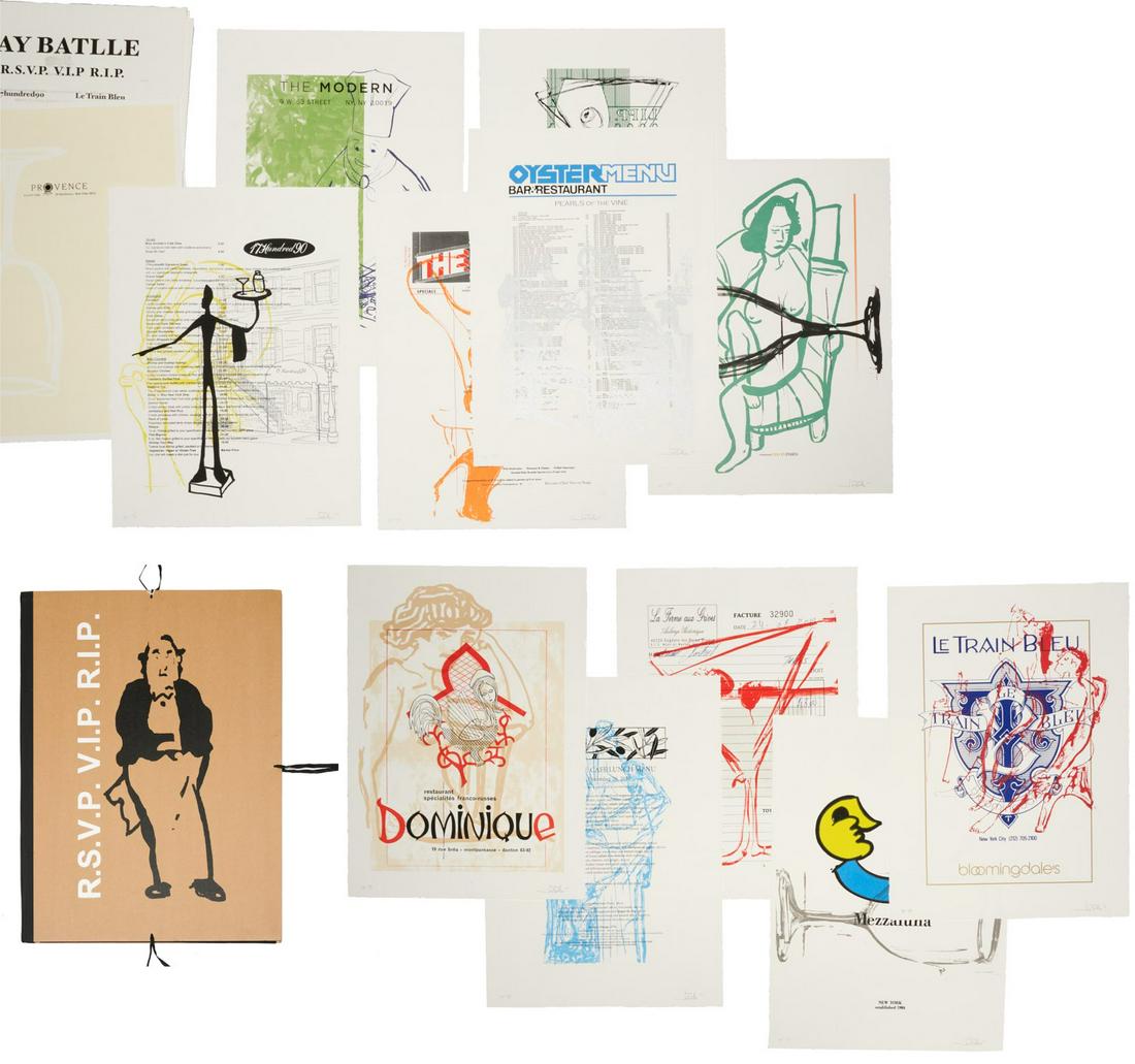 Jay Batlle, R.S.V.P. V.I.P. R.I.P. portfolio: Jay Batlle, R.S.V.P. V.I.P. R.I.P. portfolio, Jay Batlle (American, b. 1976), portfolio of 12 silkscreen prints on 320gm Coventry rag paper, published by Gary Lichtenstein Editions at Mana, 2014, numb