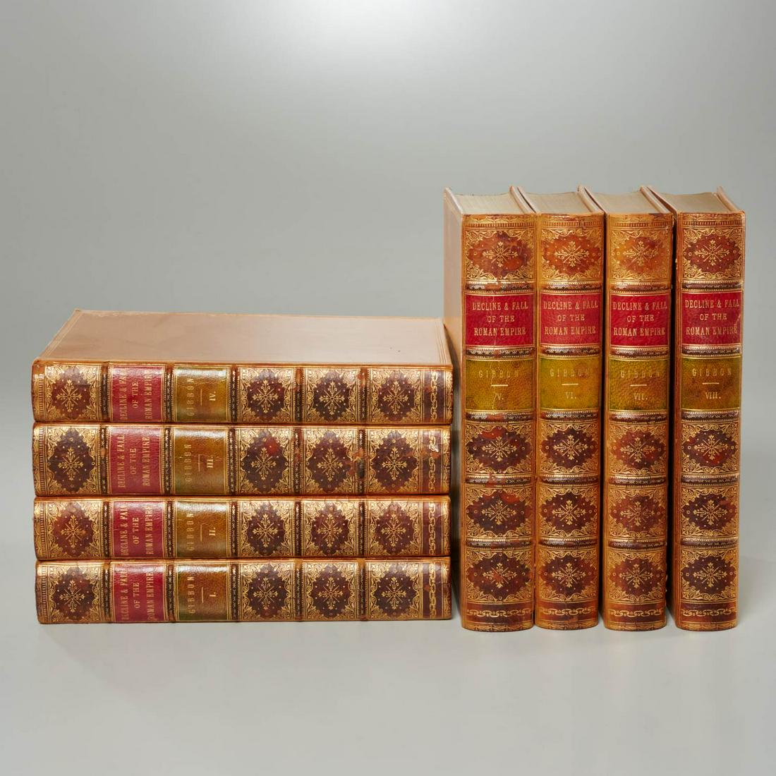 (8) vols, Gibbon's Fall of the Roman Empire, 1887: (8) vols, Gibbon's Fall of the Roman Empire, 1887, Edward Gibbon. The History of the Decline and Fall of the Roman Empire. John Murray, 1887, with additional notes by William Smith, folding map in eac