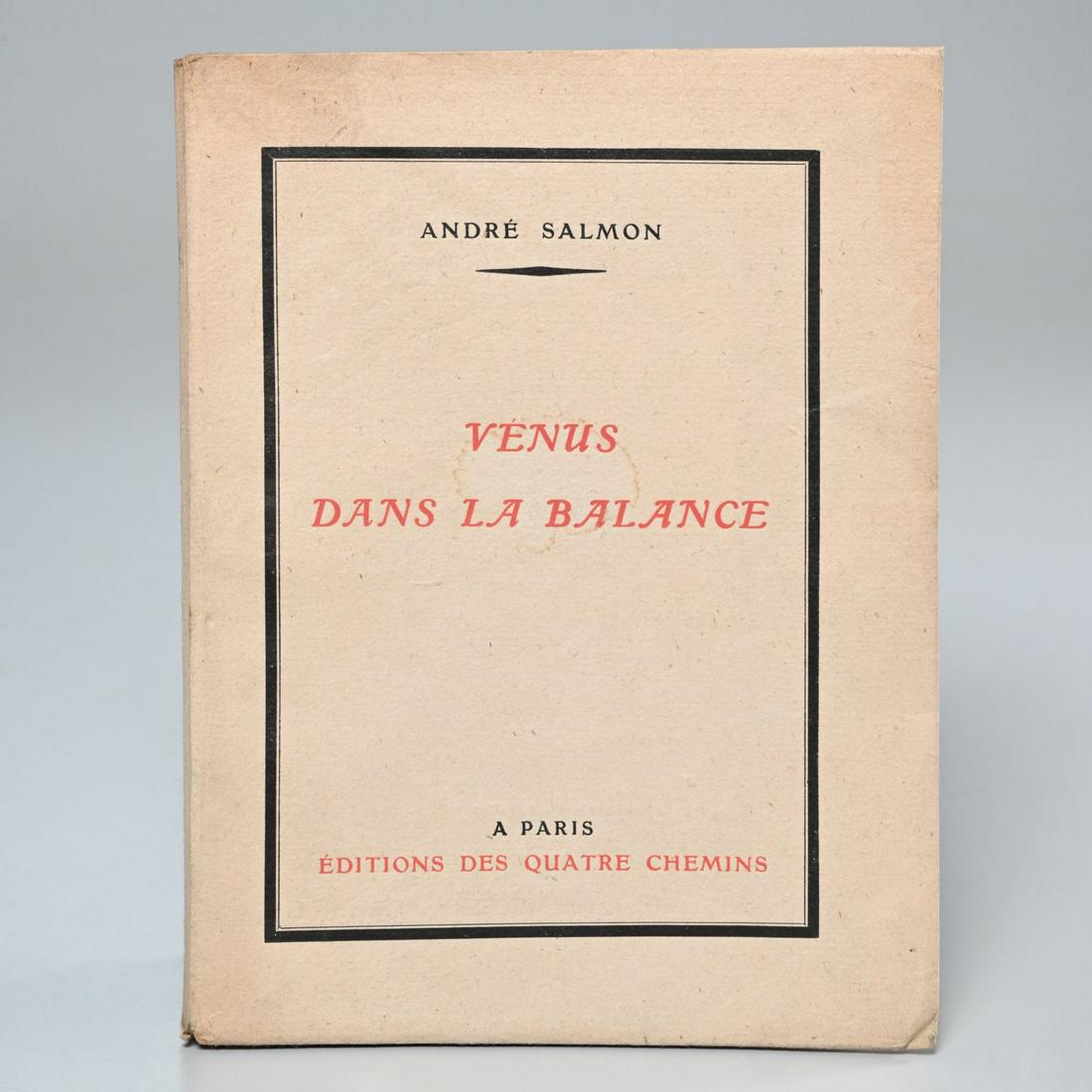 [Jules Pascin] Venus dans la Balance, signed: [Jules Pascin] Venus dans la Balance, signed, Andre Salmon. Editions des Quatre Chemins, 1926, #209/375 with Pascin etching signed in pencil, and signed on a blank page by Salmon, softcover, 8"h x 6"w