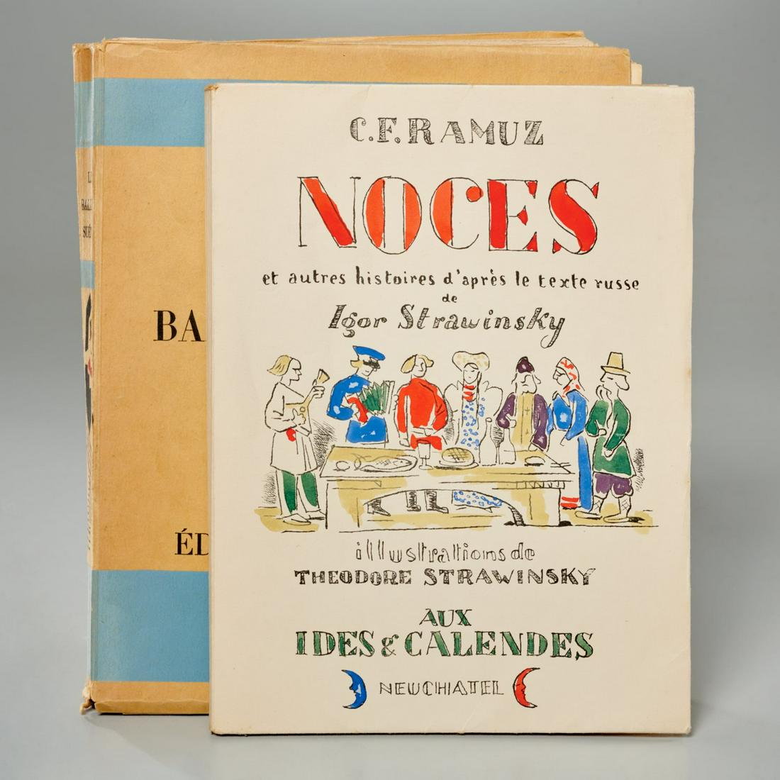 (2) Vols., Les Ballets Suedois, Igor Stravinsky: (2) Vols., Les Ballets Suedois, Igor Stravinsky, Les Ballets Suedois. Editions du Trianon, 1931, pochoirs by de Chirico, Leger, Foujita, etc., gravure photos, likely lacking one color plate; with, C.