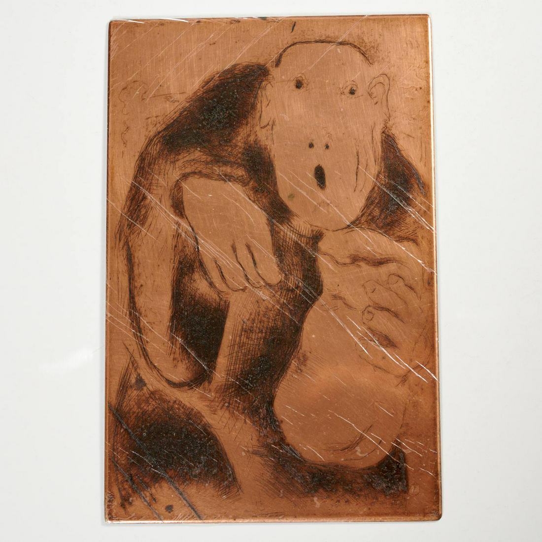 Marc Chagall, (24) copper etching plates: Marc Chagall, (24) copper etching plates, Marc Chagall (Russian-French, 1887-1985), 1 plate from title page of "La Fontaine Fables" (Teriade, 1952), signed in reverse in the plate; 5 from "Maternite" 
