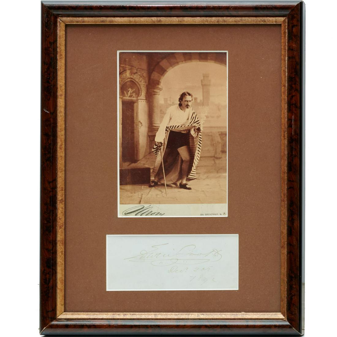 Edwin Booth, photograph and autograph: Edwin Booth, photograph and autograph, Stage photo and autograph dated Dec 20th, 1872, matted and framed, gallery label verso, 12.5"h x 9.75"w (frame) Provenance: Argosy Bookstore, New York