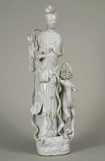 Large antique Chinese blanc-de-chine figure of Xiwa