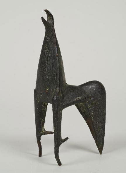 Manner of Lynn Chadwick (1914-2003, British), bron: Manner of Lynn Chadwick (1914-2003, British), bronze, Abstracted animal, bronze with green/black patina, signed "FK?", 8"h x 3.75"l x 2.5"w Provenance: Collection of Caral Gimbel Lebworth