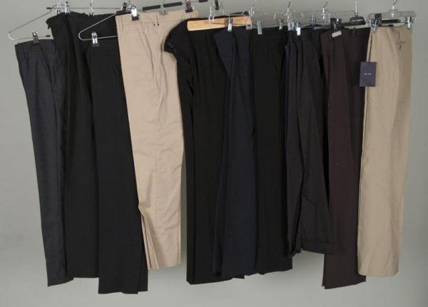 (11) pairs Prada trousers: (11) pairs Prada trousers, Circa 2000, including: black, brown, navy blue wool, khaki and navy cotton, (9) pairs: marked size 40; (2) pairs: marked size 42 Provenance: The Estate of Lucia Moreira-Sall