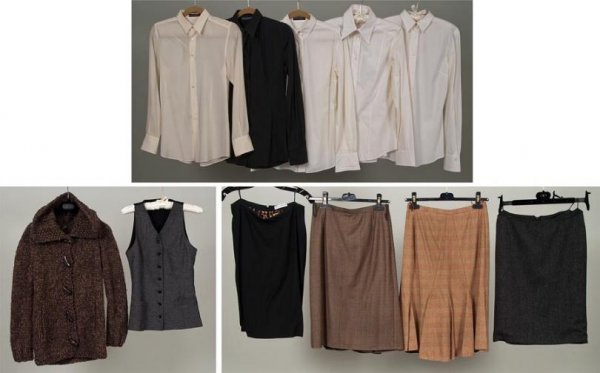 Group Dolce & Gabbana clothing: Group Dolce & Gabbana clothing, Circa 1990s, including: (1) heavy sweater; (1) vest; (4) skirts; (5) blouses, sweaters: size small, other items: size 40 Provenance: The Estate of Lucia Moreira-Salles,