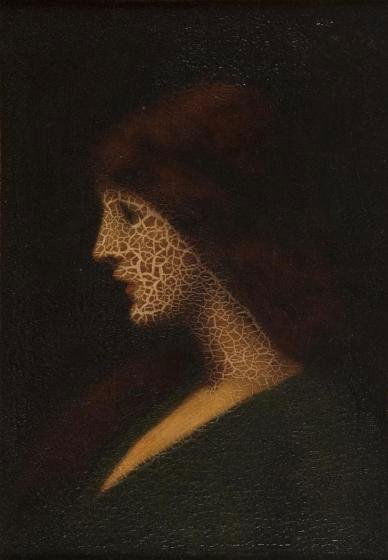 Attributed to Jean Jacques Henner (1829-1905, Fren: Attributed to Jean Jacques Henner (1829-1905, French), painting, "Ideal Head", oil on canvas, apparently unsigned (possibly obscured by darkened varnish), 19.5" x 13.5"(sight), giltwood frame Provenan