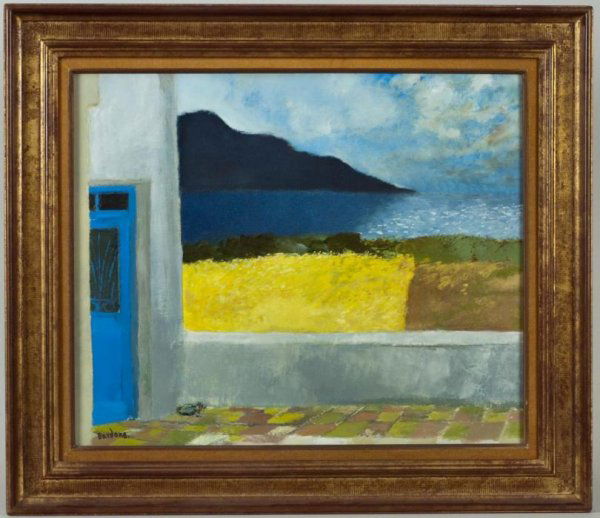 Guy Bardone (b. 1927, French), oil painting: Guy Bardone (b. 1927, French), oil painting, "Paysage Grecque", oil on canvas, signed "Bardone", lower left, 20.75" x 25"(sight), framed Provenance: The Estate of Lucia Moreira-Salles, NY