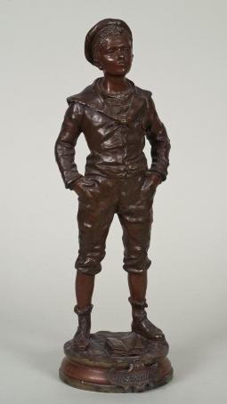 Charles Anfrie (1833-1905, French), bronze: Charles Anfrie (1833-1905, French), bronze, "Insouciant", bronze with brown patina, signed "C. Anfrie", foundry stamp "Maple Co. Ltd., Paris", 17.5"h x 5.5"dia.