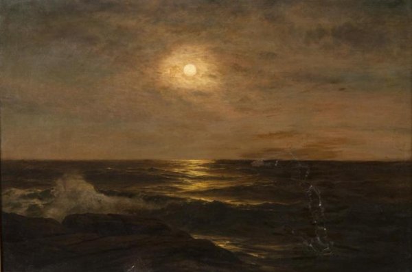 Warren Sheppard (1858-1937, American), seascape: Warren Sheppard (1858-1937, American), seascape, Seascape with breaking waves, oil on canvas, signed "Warren Sheppard", lower left, 19.5" x 29.5"(sight), giltwood frame