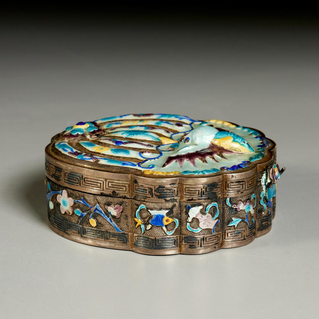 Chinese silver and enamel butterfly box (1 of 7)