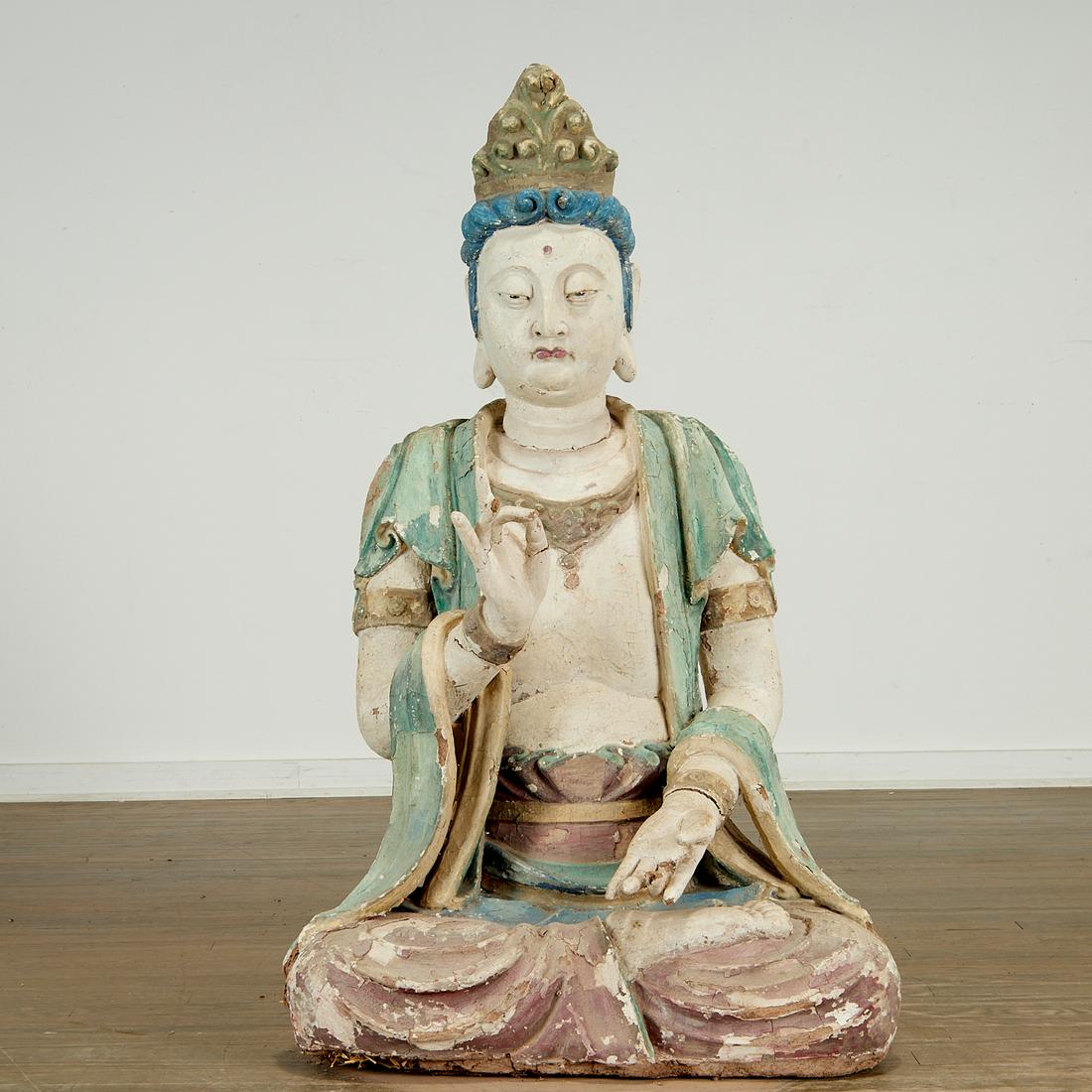 Large antique Chinese painted wood Buddha (1 of 11)