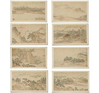 Mark of Kuncan (Shiqi) 署名 髡残: Mark of Kuncan (Shiqi) 署名 髡残 , (8) ink landscapes, Kun Can (Chinese, 1612 - 1671), also named Shi Xi, Famous painter in early Qing period, Album of Eight Landscapes, ink an