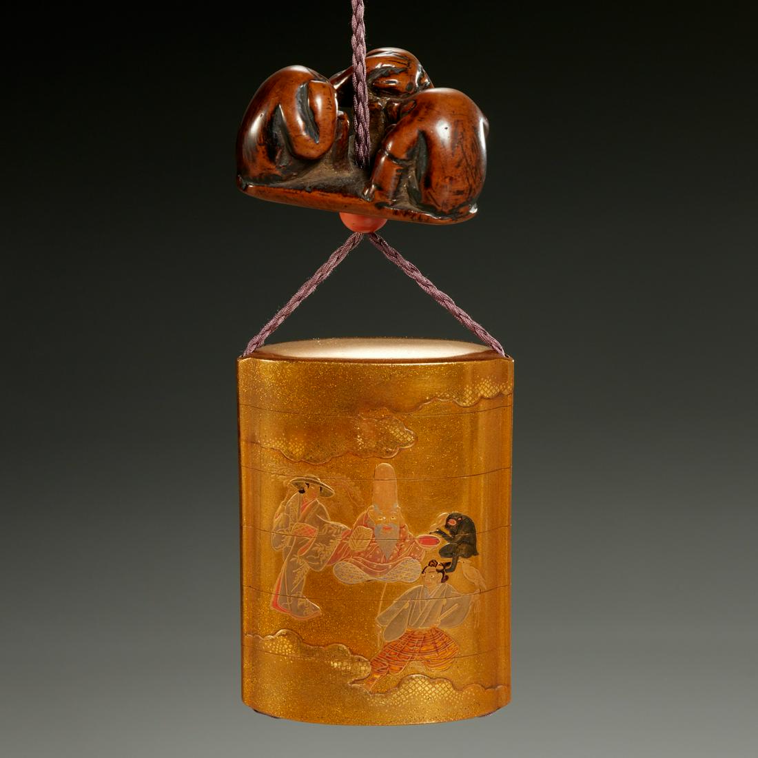 Japanee gilt maki-e lacquer inro and netsuke (1 of 6)