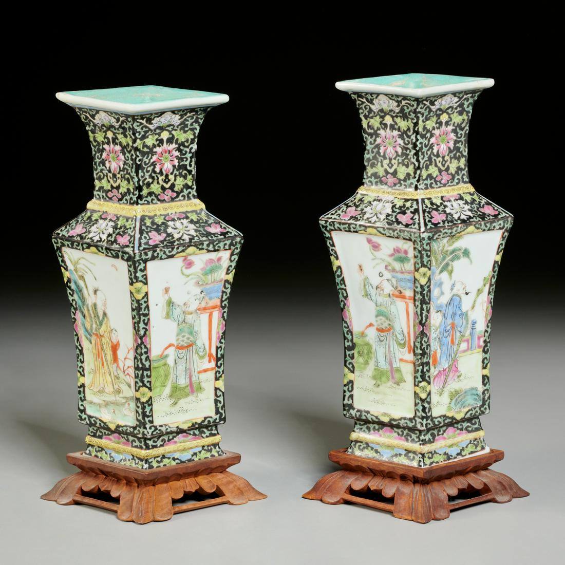 Pair Chinese famille noire porcelain vases (1 of 7)