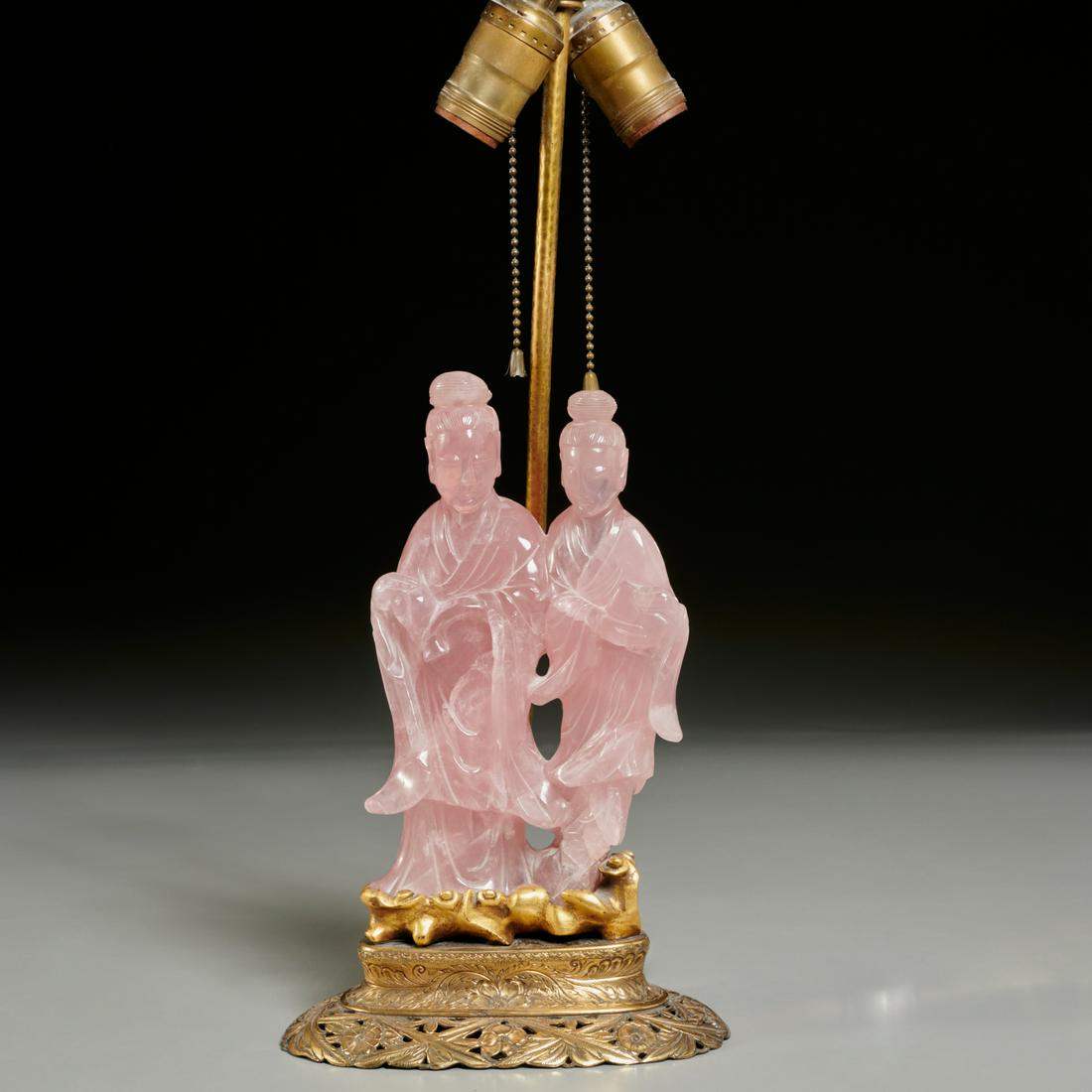 Chinese carved rose quartz figural lamp (1 of 6)