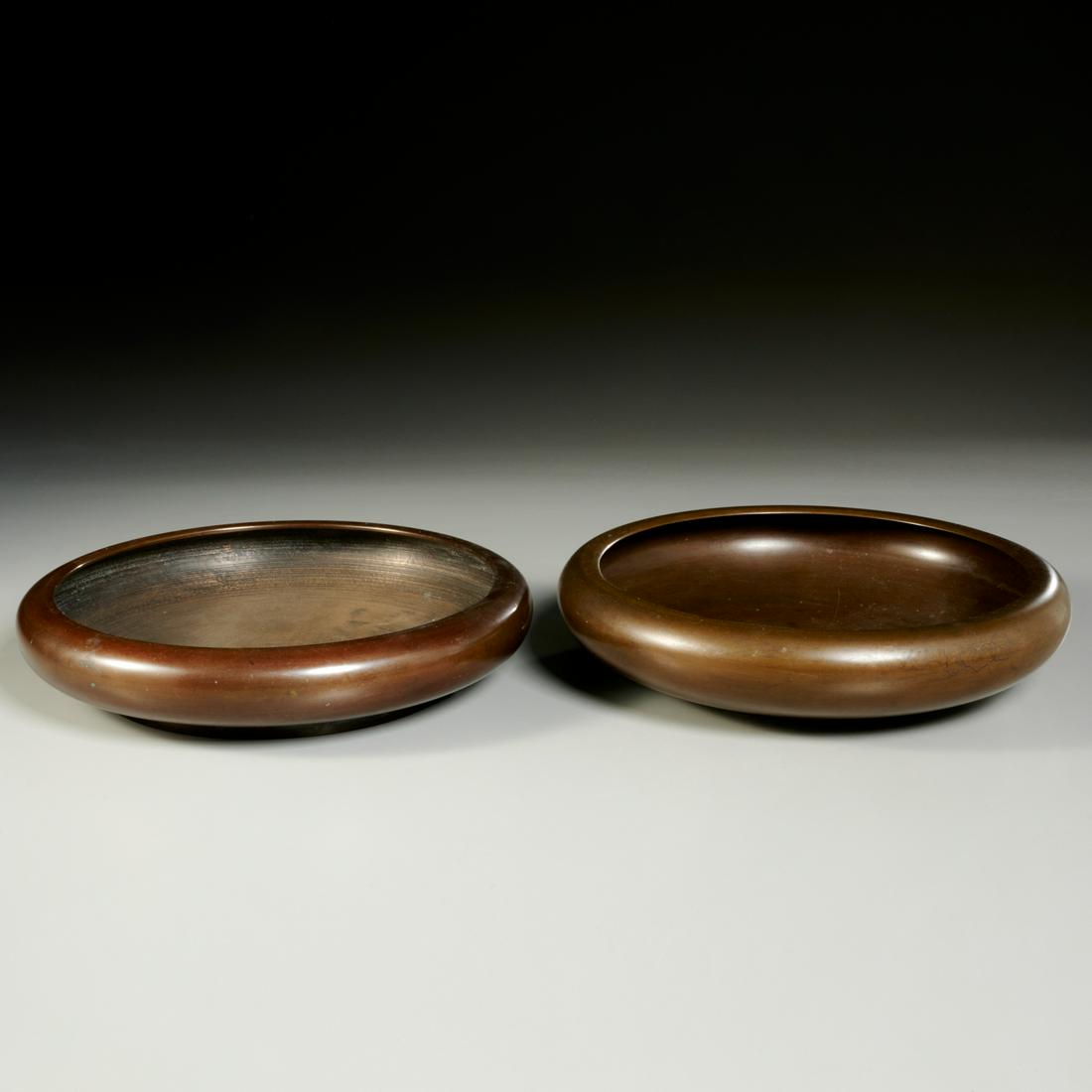 Near pair Asian bronze shallow circular bowls (1 of 5)