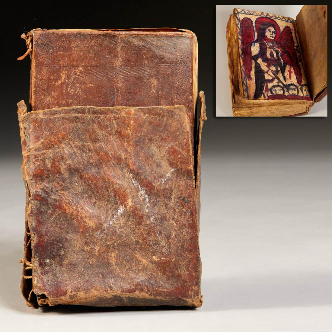 Antique Coptic Bible, leather binding, drawings (1 of 8)