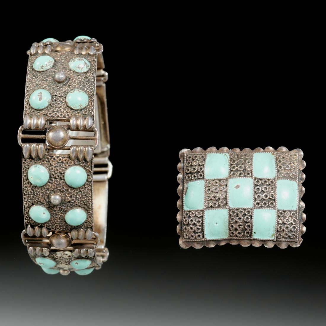 Theodor Fahrner, enameled sterling bracelet & pin (1 of 5)