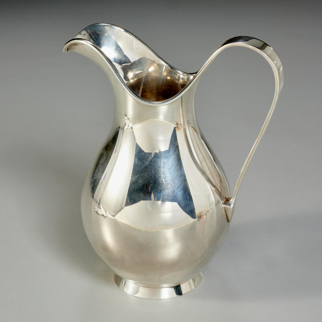 Kay Fisker for A. Michelsen, silver pitcher: Kay Fisker for A. Michelsen, silver pitcher, 1927/c. 1955, Denmark, sterling silver, stamped to underside with designer, maker, assayer, size and letter date E9, 7.75"h x 6"l x 4"w, approx. 15.6ozt