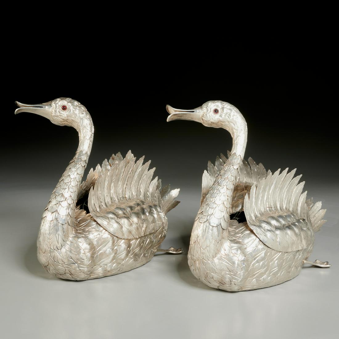 Pair Manuel Alcino .833 silver swan centerpieces (1 of 7)