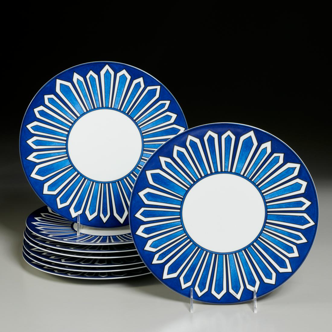 Set (8) Hermes "Bleus D'Aileurs" dinner plates (1 of 5)
